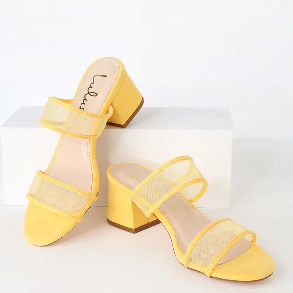 Lulus Saar Yellow Suede Block Heel Slides